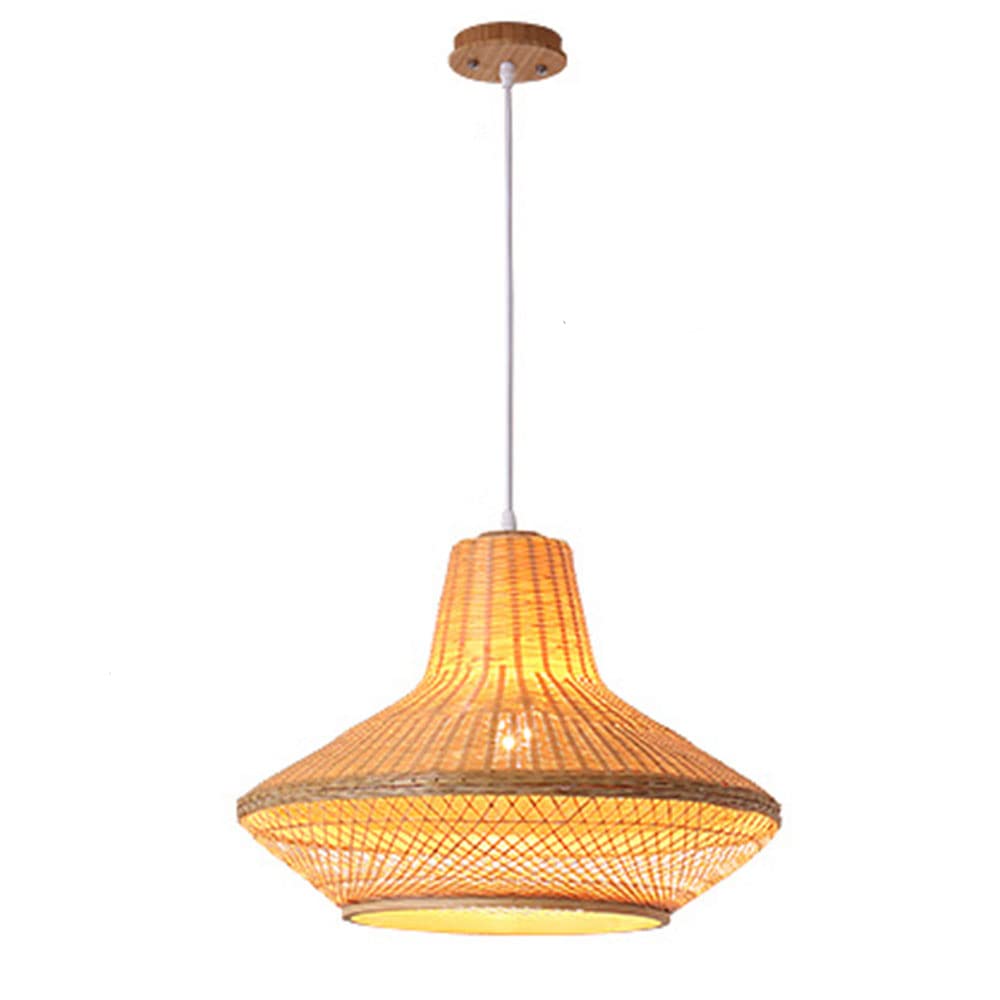 OZBMA Natural Hanging Lamp for Restaurant Wicker Pendant Light with Hand Woven Southeast Asia Style Bamboo Shade Dining Room Kitchen Foyer Industrial Chandelier Lights (size_name B)