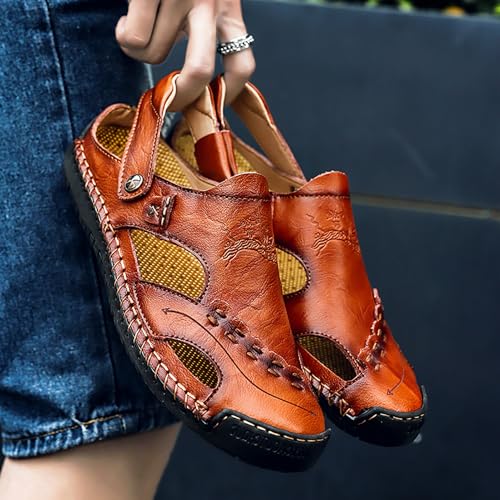 Alidamo Mens Leather Sandals Closed Toe Hollow Durable Summer Outdoor Casual Footwear Shoes4