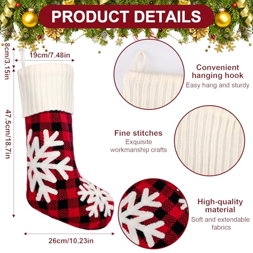 Christmas-Stocking-19-Knitted-Farmhouse-Stockings-Buffalo-Plaid-Red-and-Black-Stocking-with-Plush-Snowflake-Xmas-Hanging-Decorations-Christmas-Home-Hoilday-DecorSnowflake Christmas Stocking 19 Knitted Farmhouse Stockings Buffalo Plaid Red and Black Stocking with Plush Snowflake Xmas Hanging Decorations Christmas Home Hoilday DecorSnowflake