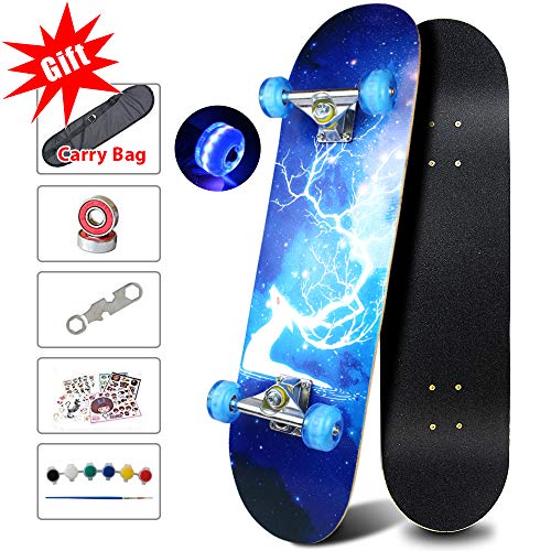 Easy way Complete Skateboards- Standard Skateboards with Colorful Flashing Wheels for Beginners Starter