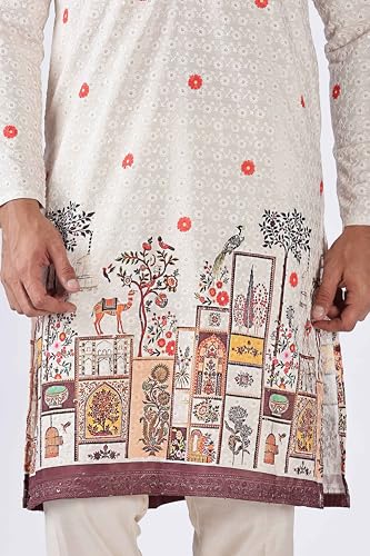 Image of BE ACTIVE Men's Cotton | Regular Fit Casual Mandarin Collar | Long Length Full Sleeves | Embroidered Indian Kurta