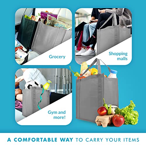 Simply Green Solutions - Reusable Grocery Bags, Wide Tote Bags With 20-Inch Reinforced Handle, Shopping Bags For Groceries, Reusable Gift Bags With Handles, 13 X 15 X 10, Pack Of 10, Gray #TOP4