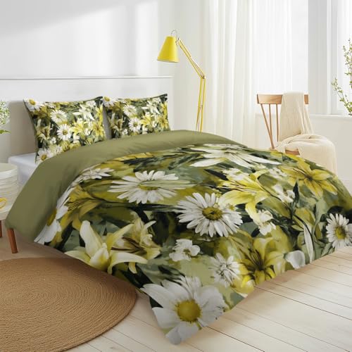 Housse de couette 240x260 cm marguerites jaunes et lys en microfibre - 3