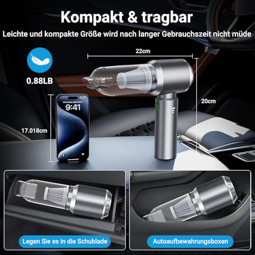 NVKHG Handstaubsauger, Handstaubsauger Akku, 26000 Pa Autostaubsauger mit hoher Leistung, 4 in 1 Mini Staubsauger mit Bürstenloser Motor, Tragbarer Staubsauger für Auto, Bürotisch, Tastaturen
