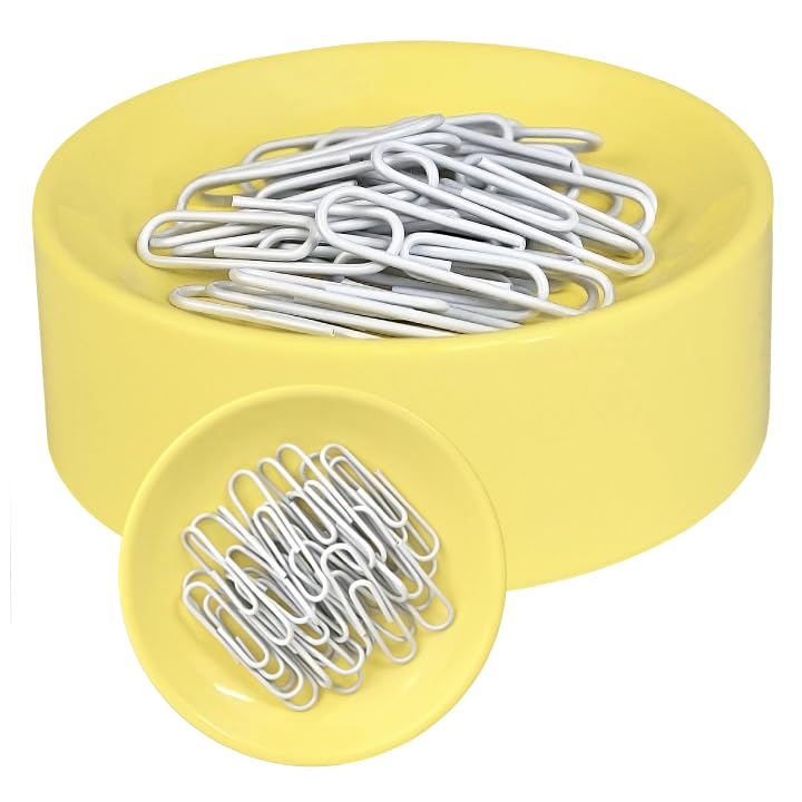 Clipwell Magnetic Paper Clip Holder - Easy Toss & Pick-Up - Holds Various Metal Parts - Powerful Sweep-Up Magnet - Ideal Locker Accessory & Home & Office Organizer - Yellow