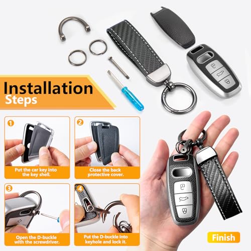 Image of Key Fob Cover for Audi, Carbon-Fiber-Style Keychain Case, Silver