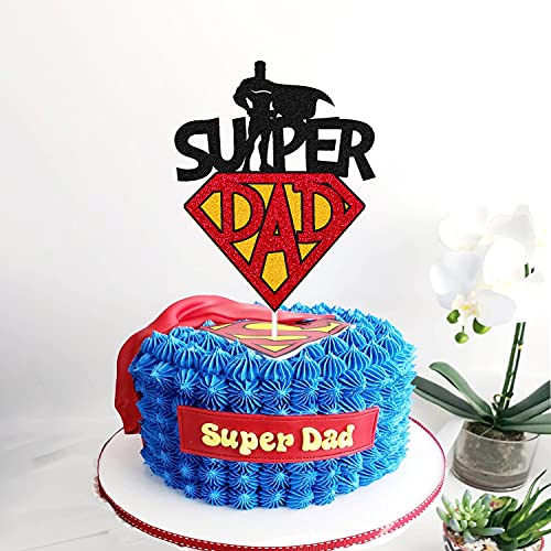 Wrilicyoki Super Dad Cake Topper Father Birthday Cake Decorations For Super Hero Daddy Best Dad Ever Men Him Husband Father Party Supplies Black Glitter Double Sided #TOP3
