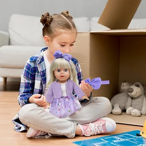Xerteam 4 teilig Lila Puppenkleidung für 38-45cm Mädchen Puppe, Puppezubehör Mantel Puppen Kleider Socken Schmetterling Stirnband für 16-18 Zoll Baby Puppe, Puppensachen Set Geschenk Kinder
