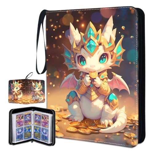 MCPESAS Cute Dragon Trading Card Binder, Card Binder for Girls Boys, Collectible Trading Card Holder for 400 Cards, PU Leather Binders Game Cards Collection Sports Cards Collector Albums with Zipper