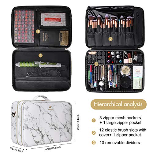 MONSTINA Cosmetic Bags 3 Layer Cosmetic Organizer Makeup Case Beauty Artist Storage Brush Box with Shoulder Strap… (Large, White)