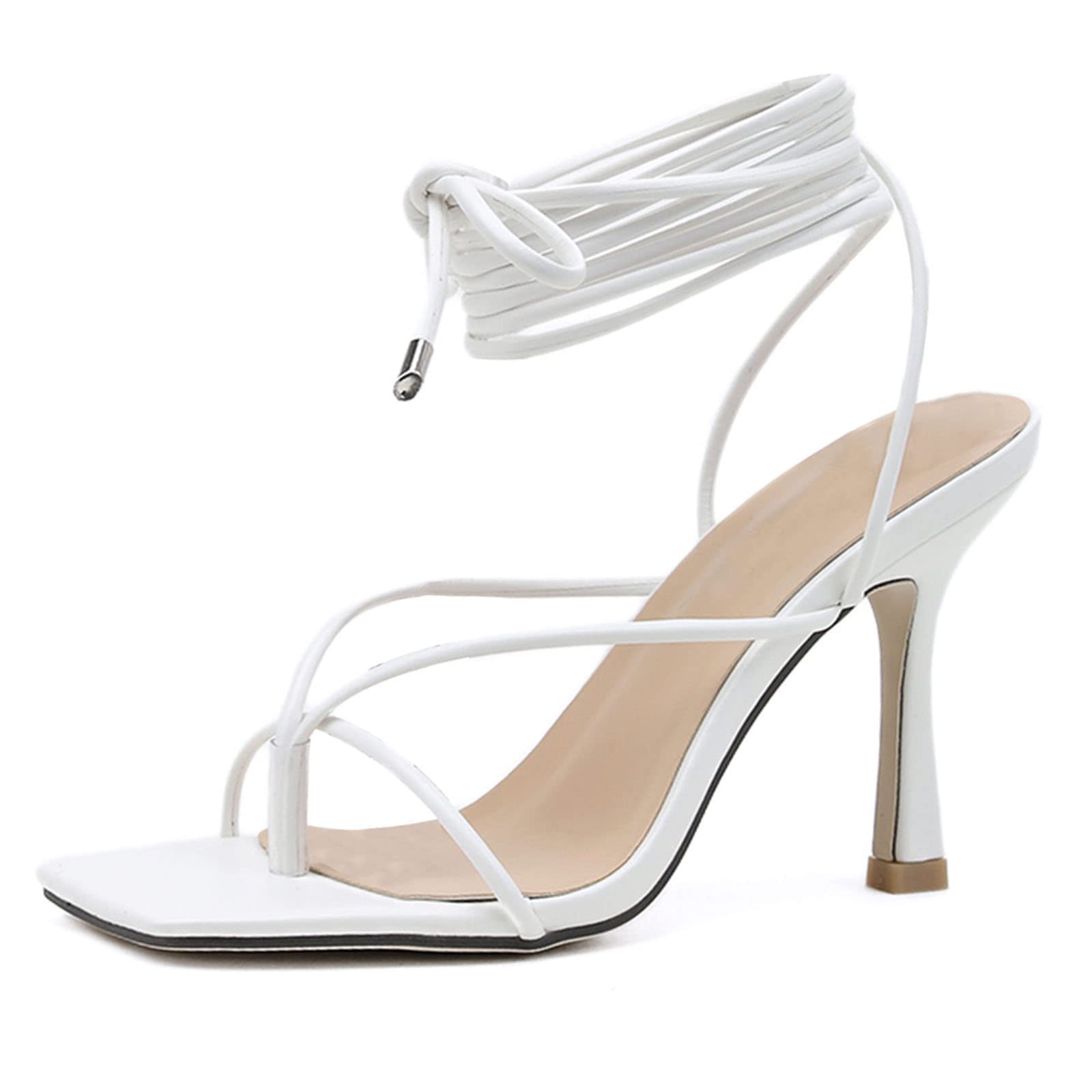 MeiLuSi Womens Strappy High Heel Sandals Stiletto Square Toe Lace up Dress Sandals Flip Flops Gladiator Sandal