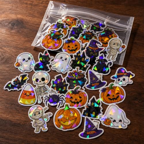 Inkelligent Halloween Stickers for Kids, 100 Holographic Decals, Style B - image 2