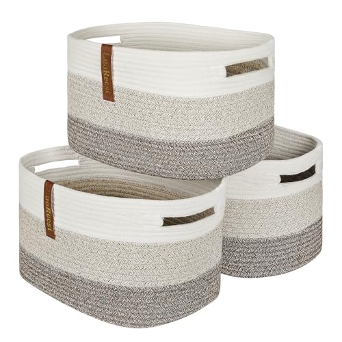 Romea Lutiss Storage Basket Woven Baskets for Organizing | Woven Rope Basket Bins Cube Shelf Closet Storage Baskets | 15×10×9” Cute Baby Basket for Nursery | 3 Pack (Gradient Yellow)