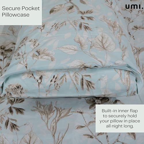 Image of Amazon Brand - Umi Cotton Elastic Fitted Bedsheet, King Size 78x72 Inches, Elastic Fit Bed Sheet, 10 Inch Deep Pocket, Soft Breathable Bedding, Durable Easy Care, with Pillow Cover-Breeze Blossom