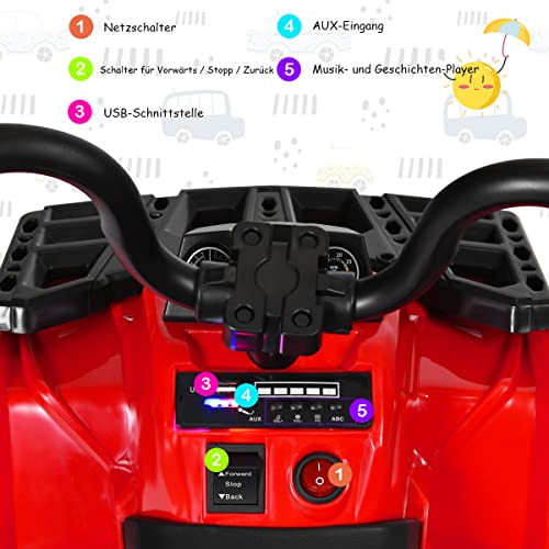COSTWAY 6V Elektro Kinderquad mit Scheinwerfern, Mini Elektroquad mit Musik, MP3, USB und AUX, Kinderauto 3 km/h… – Bild 4