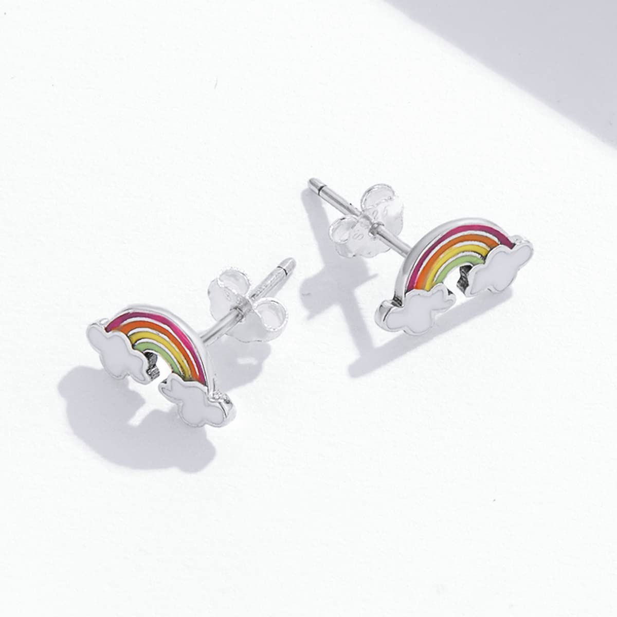 YCTTKDD Regenbogen-Wolken-Ohrstecker, 925er-Sterlingsilber, Bunte Ohrstecker für Damen, Schmuckset, Freundschaft