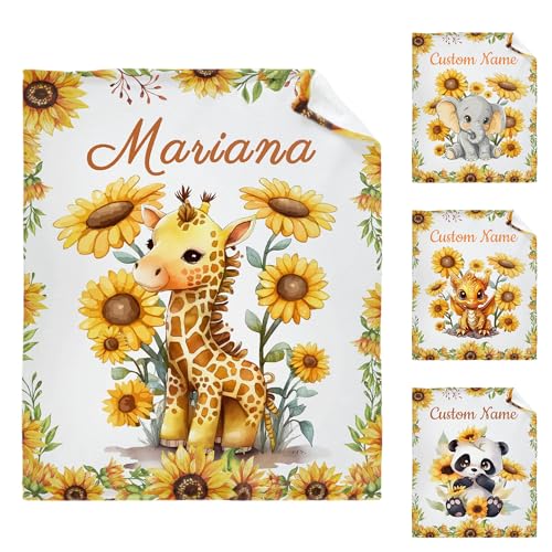 Custom Baby Sunflower Giraffe Blankets Personalized Gift for Girl/Boy for Couch Sofa Bed Bedroom Living Room Lightweight Throw Blanket (40''x50'' for Kids/Children)