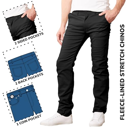 Galaxy by Harvic 3-Pack Men's Super Stretch Slim Fitting Chino Pants (Sizes, 30-42)4