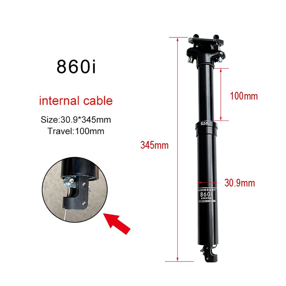 860i Sattelstütze Gefedert und Absenkbare 30,9/31,6mm Fahrrad Dropper Sattelstütze, MTB Hydraulische Teleskop Sattelstütze, Adjustable Seatpost Fahrradsattelstütze Höhenverstellbar