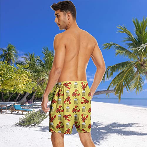 Men's Swim Trunks Beer and Crawfish Quick Dry Beach Short Swimwear Bathing Suits White4
