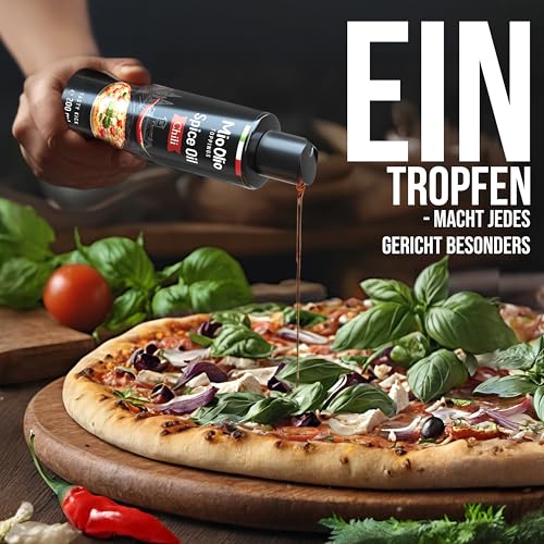 MioOlio Chiliöl 200 ml – aromatisiertes Öl mit intensiver Chili-Note – ideal zum Kochen, Braten, Grillen & Verfeinern – praktischer Dosierer – für Pasta, Pizza, Fleisch, Fisch, Gemüse & Salat