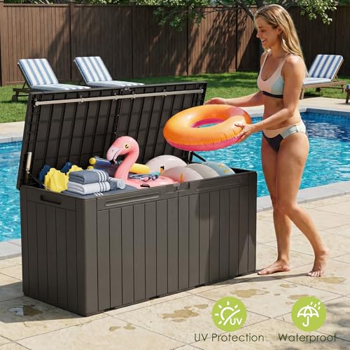 Image of Devoko 100 Gallon Outdoor Storage Box, Waterproof Deck Box Lockable