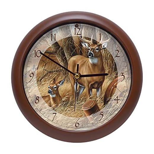Mark Feldstein & Associates Wild Wings Rustic Retreat Whitetail Deer Nature Sounds Clock, 8 Inch, Brown, for Wall or Desk