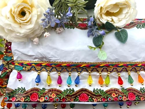 Multicoloured Rainbow Beaded Tassel Fringe Trim Trimming Braid (Design 415)