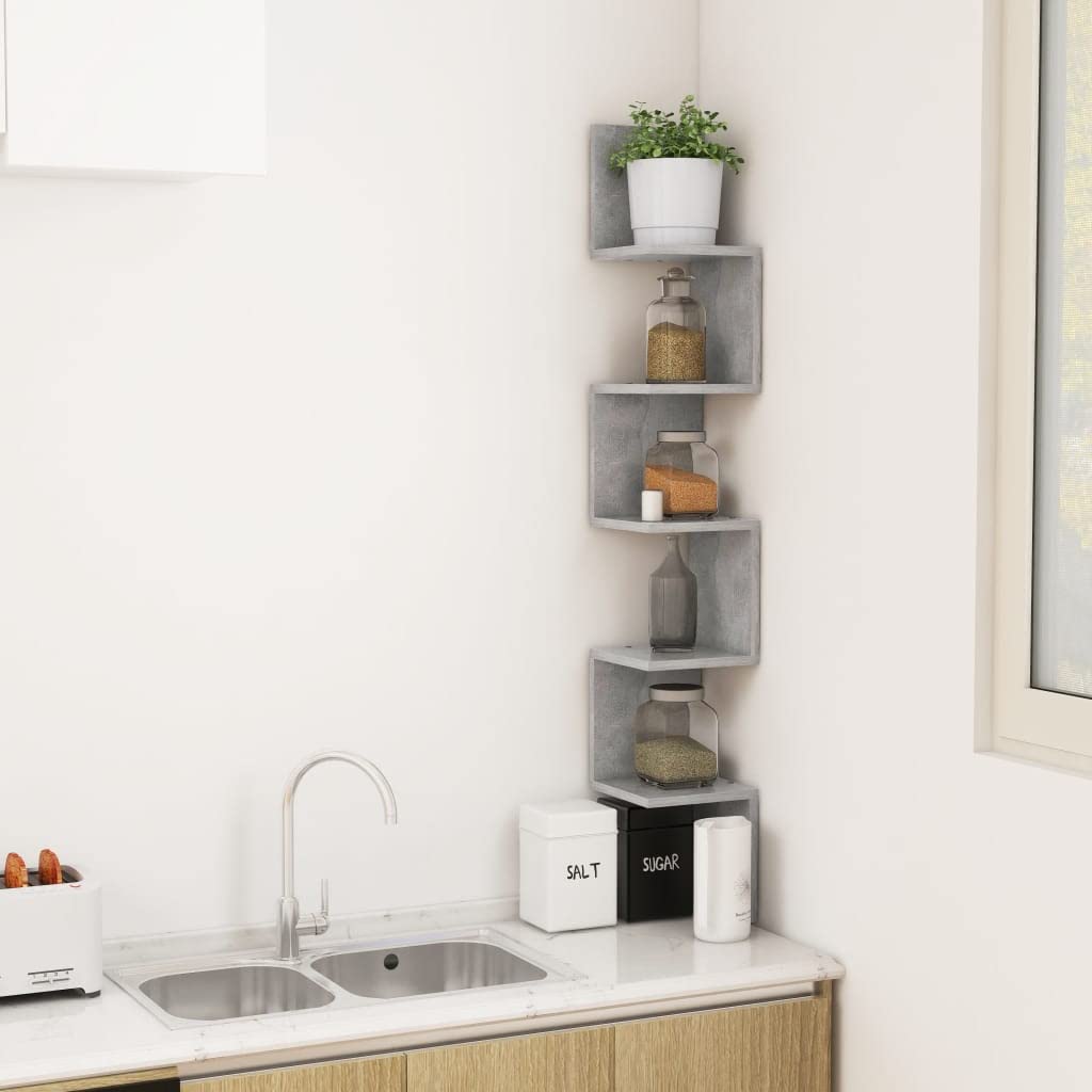 Mensola angolare da parete, 20 x 20 x 127,5 cm, finitura in cemento grigio, scaffale sospeso per soggiorno, bagno, libri e decorazioni, materiale derivato dal legno