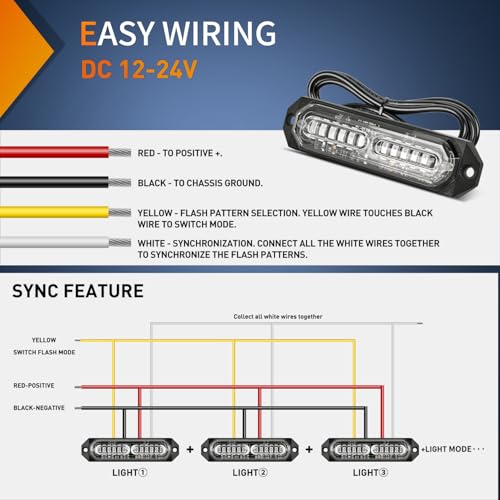 Image of Nilight 8PCS LED Strobe Lights 12V 24V Amber White Sync Feature Ultra Slim