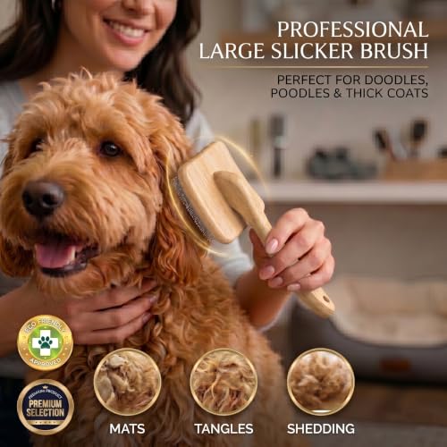 Image of Slicker Brush for Dogs, Professional Dog Grooming Brush Kit 4PCS | Doodles Brush for Goldendoodles Poodles, Long Pin Haired Brush, Easy to Daily Detangling to Prevent Matting