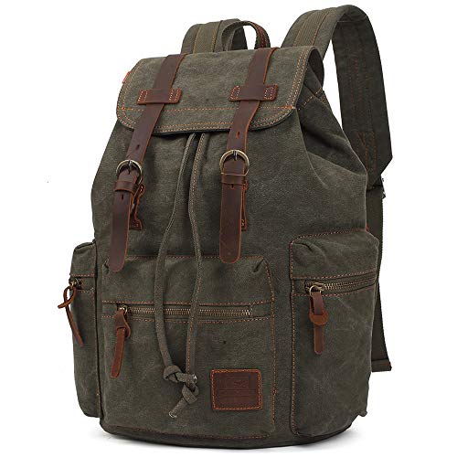 KAUKKO Vintage Casual Canvas and Leather Rucksack Backpack3