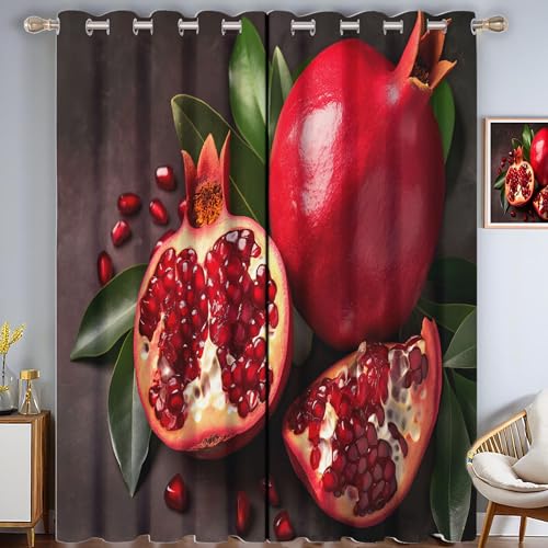 MULERN Cortinas Salon Termicas, Aislantes Frio Y Calor 140An X 175Al Cm Cortinas,Fruta Granada Opacas Cortinas, Moderno Dormitorio Cortina Blackout para Riel Cortinas 2 Piezas