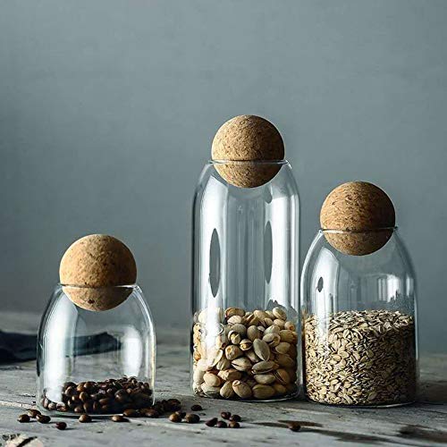 Moladri 800Ml/27Oz Clear Glass Storage Cute Canister Holder Ball Wood Cork Top, Modern Decorative Cylinder Container Jar With Round Lid For Coffee, Spice, Candy, Salt, Cookie Cool Terrarium Bottle #TOP2