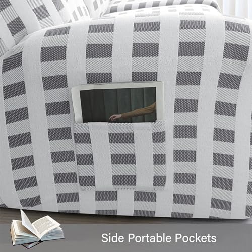 Funda de sofá reclinable elástica gris contra manchas y desgaste 1 plaza 6