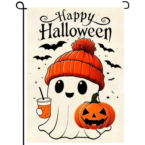 Halloween Ghost Boo Garden Flag 12x18 Vertical Double Sided Black Bat Cute Boo Decorative Halloween...