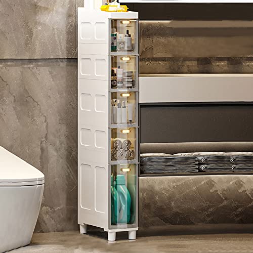 RDWQDGJG Mueble de baño de 5 Niveles con cajones de plástico y Ruedas, tocador angosto Que Ahorra Espacio para Espacios pequeños, Organizador de Papel higiénico
