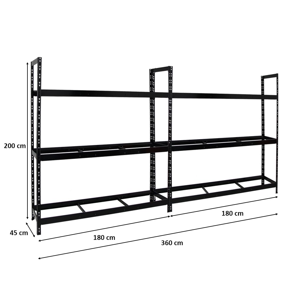 PROREGAL Mega Deal | 2X Reifenregal Tiger XL | HxBxT 200x180x45 cm | 300kg Fachlast | bis zu 42 Reifen | Schwarz
