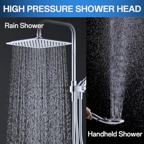High Pressure Rain Shower Head Combo: Upgrade Dual Shower Head,10" Fixed Rainfall Showerhead,7 Spray Handheld Shower Heads,Adjustable Bar(Up to 13.4"),71" Hose,Tall People Friendly,Chrome by VXV - Used condition - Image 2