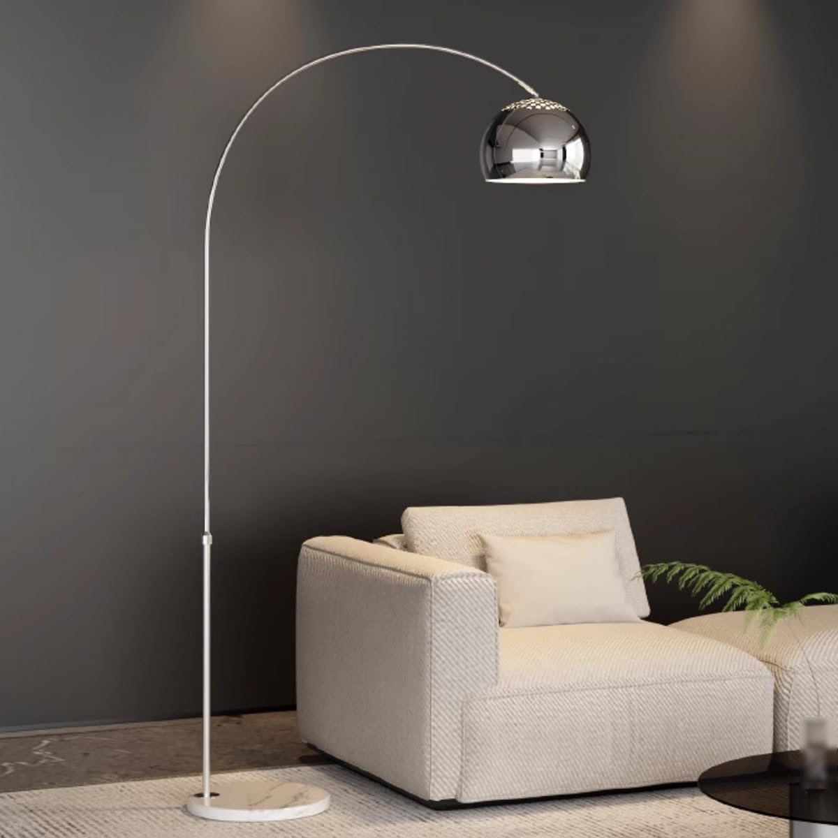 HGJHJJHK 70.9" Arc Floor Lamps for Living Room Adjustable Standing Lamp Modern Floor Lamp with Chrome Bell Shade Eye-Caring Reading Pole Lamp Silver Over Couch Light for Bedroom Office Home