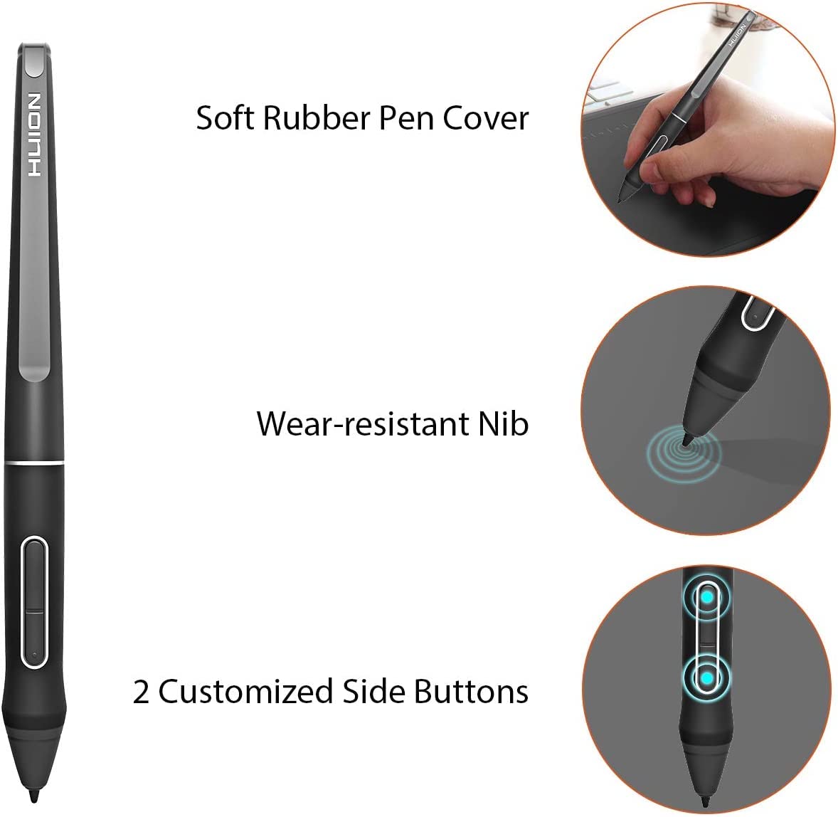 HUION Stylus PW507 sin Batería, Bolígrafo Digital PW507 con 8192 Niveles de Presión del Lápiz,con la Tasa de Informe más Alta de 266PPS,Compatible con Kamvas 20 (GS1901), Kamvas Pro 12,Pro 13,Pro 16