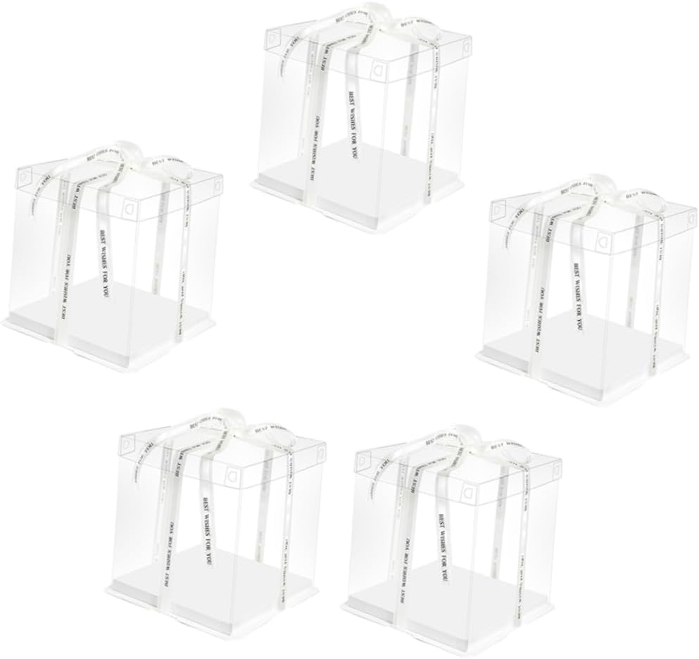 MAGICLULU 5pcs Transparent Cake Packaging Case Ribbon Portable Dessert Box for Birthdays Weddings and Celebrations Stylish Cake Wrapping for Showers and Anniversaries