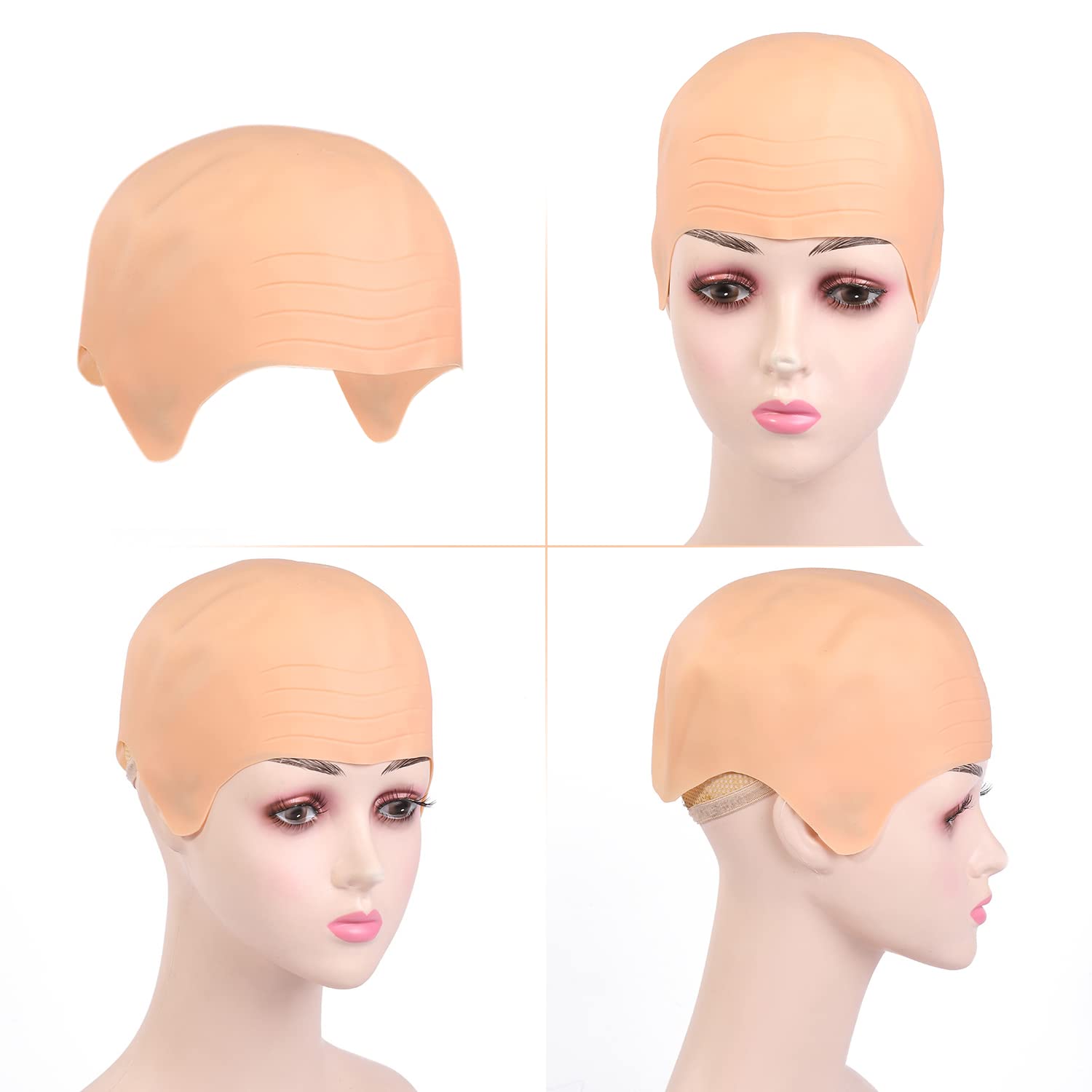 1 Wrinkle Bald Head Cover and 1 Skin Tone Hair Net, Cosplay, Masquerade Props, Stage Performance Props, Fake Scalp Props - Image 3