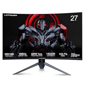 LC-POWER Curved Gaming Monitor – 27 Zoll Bildschirm, FHD(1920 * 1080), 165Hz, 1ms, 1500R Display, mit HDR, AMD FreeSync/G SYNC Compatible, DP, HDMI, 3,5mm Audio