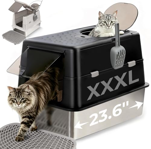 Arenero XL de Acero Inoxidable para Gatos con Tapa 120° miniatura 1