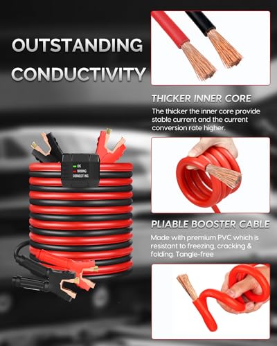 Jumper Cables, Heavy Duty Booster Cables 0 Gauge 25Feet (0AWG x 25Ft) 1000Amp with Goggles Cleaning Brush in Carry Bag - Thumbnail 5