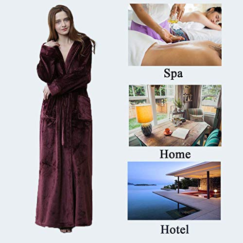 Hellomamma Long Hooded Robe For Women Luxurious Flannel Fleece Full Length Bathrobe Winter Warm Pajamas Shower Nightgown #TOP4