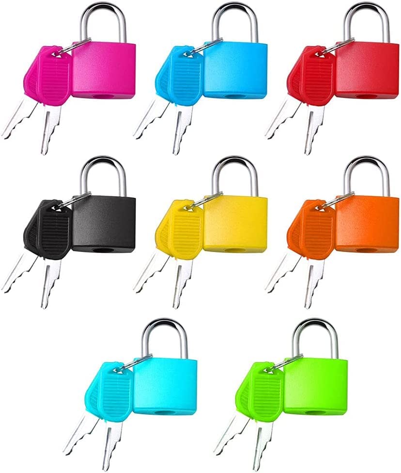 Suitcase Locks with Keys, Metal Padlocks Luggage Padlocks Multicolor Small Padlock Keyed Padlock for School Gym (8)