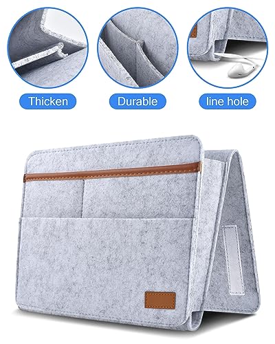 ERKOON Betttasche, Bett Organizer EinhäNgen, Betttasche Zum EinhäNgen Dickerem Filz Rutschfeste Mit Schnalle Baby Kinder Fernbedienungshalter Sofa Bedside Hanging Storage Organizer (Grau)