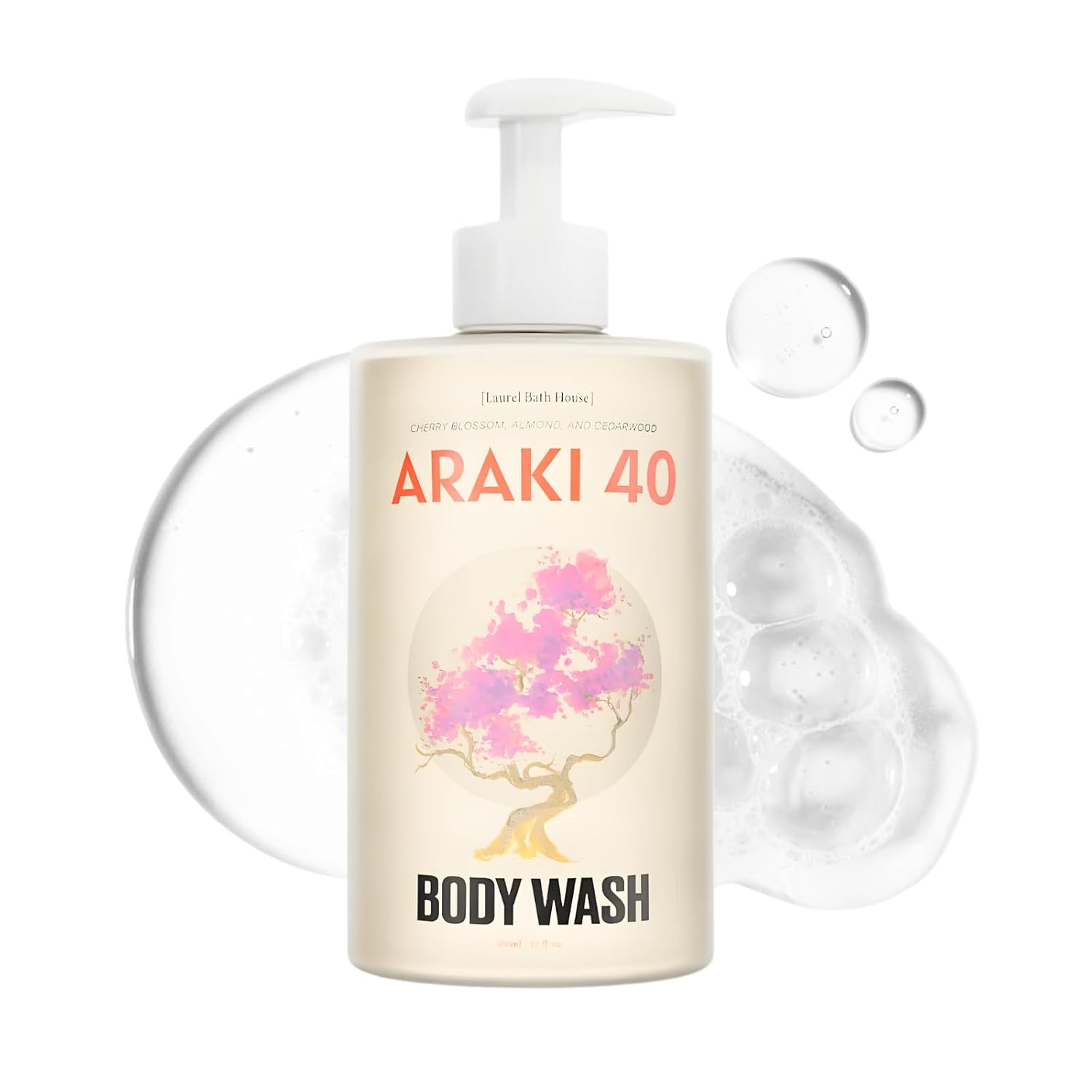 Laurel Bath House Araki 40 Gel Body Wash | Antioxidant Cleanser Hydrates, Nourishes & Soothes Skin with Niacinamide Notes of Cedarwood, Almond, Cherry Blossom | Paraben, Sulfate & Phthalate Free 350ml